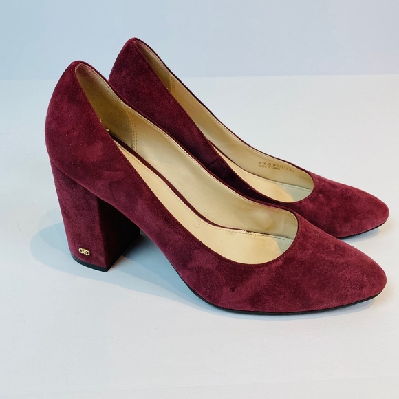 Cole Haan Alanna II Burgundy Suede Chunky Pumps - Picture 3 of 8